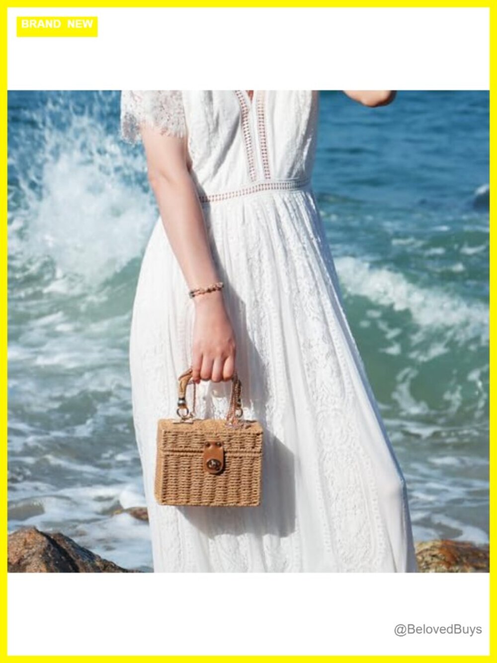 Woven Paper Straw Tote Bag Summer Beach Rattan Crossbody Shoulder - Picture 6 of 7